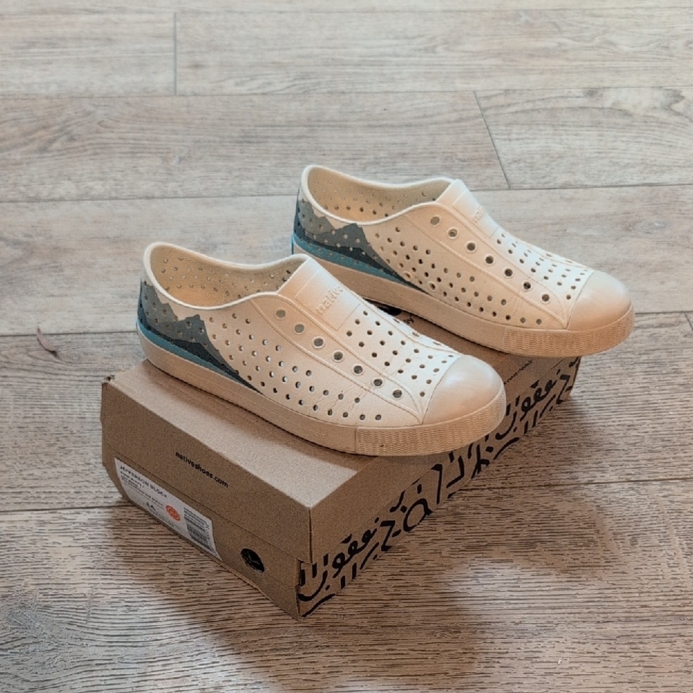 Native Shoes White and Blue Perforated Sneakers